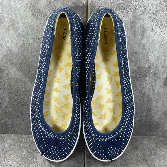 LL Bean Blue White Polka Canvas Flats Slip On Size 8 - Picture 6 of 8